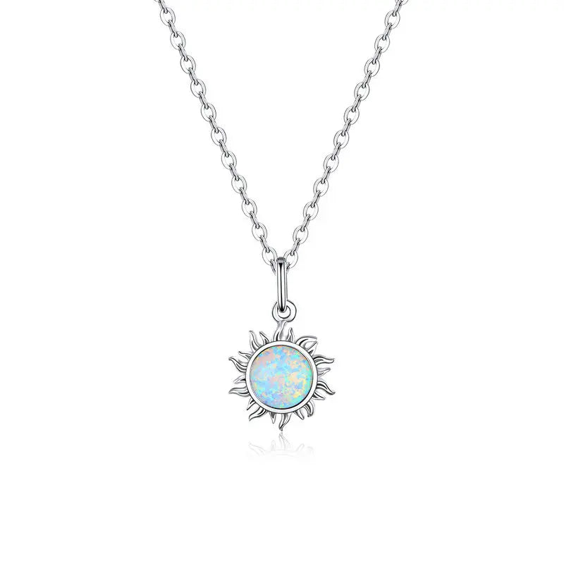 White Opal Sun Pendant Necklace Apollo 925 Sterling Silver