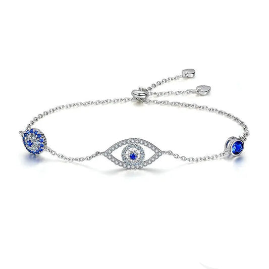 Evil Eyes Bracelet/Guardian Eye 925 Sterling Silver Blue Zircon