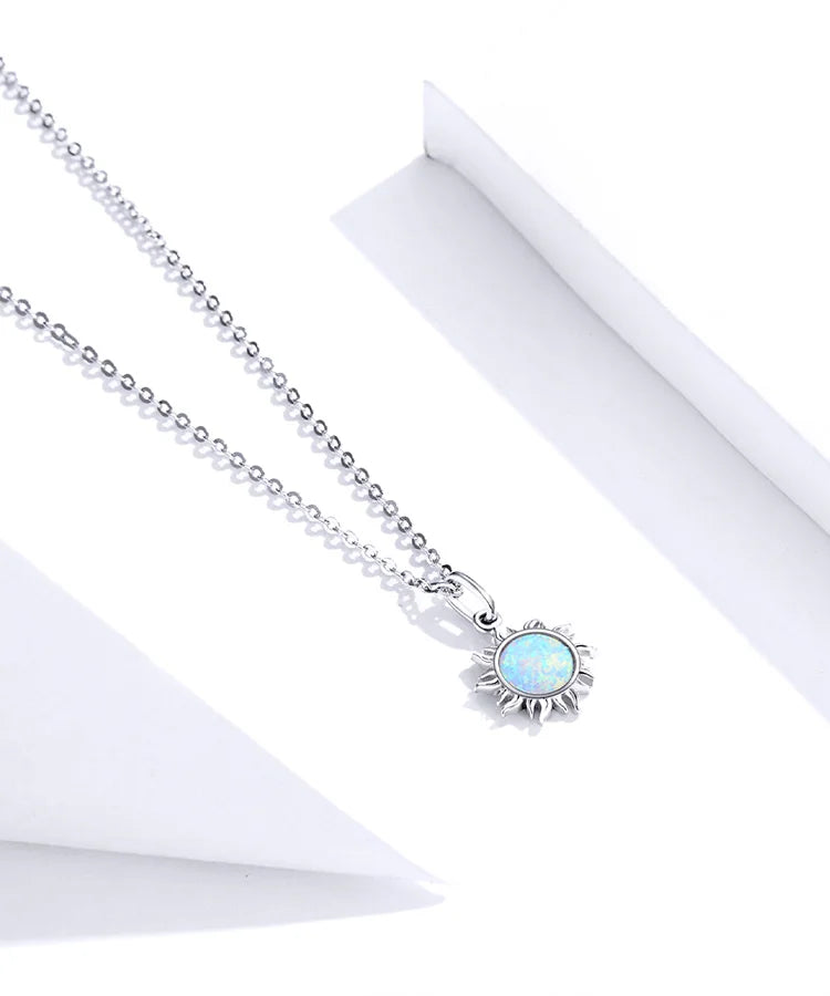 White Opal Sun Pendant Necklace Apollo 925 Sterling Silver