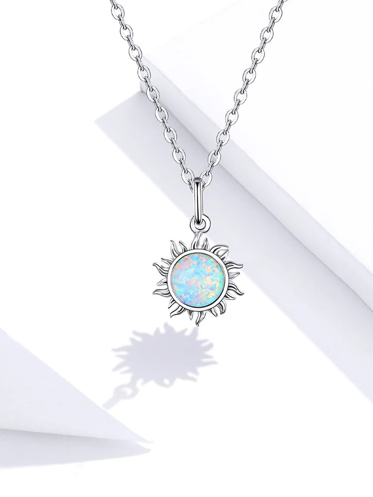 White Opal Sun Pendant Necklace Apollo 925 Sterling Silver