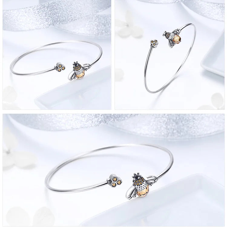 Crystal Yellow Bee Bangle 925 Sterling Silver