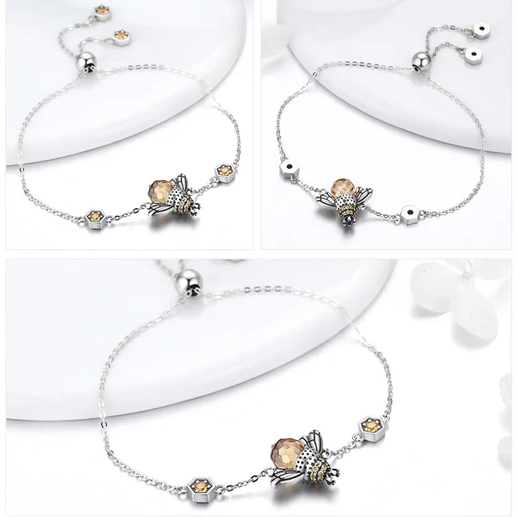 Dancing Honey Bee Chain Link 925 Sterling Silver