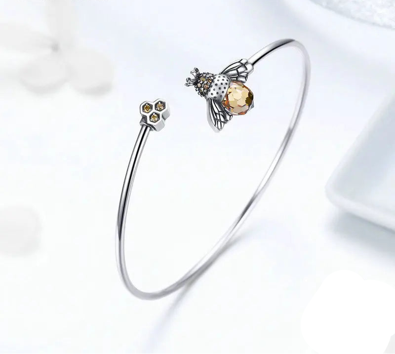 Crystal Yellow Bee Bangle 925 Sterling Silver