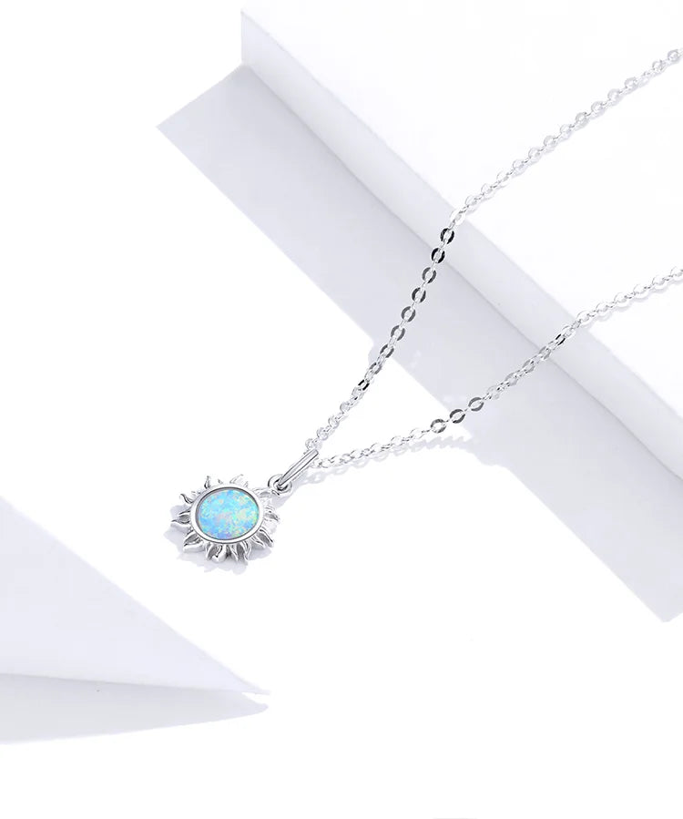 White Opal Sun Pendant Necklace Apollo 925 Sterling Silver