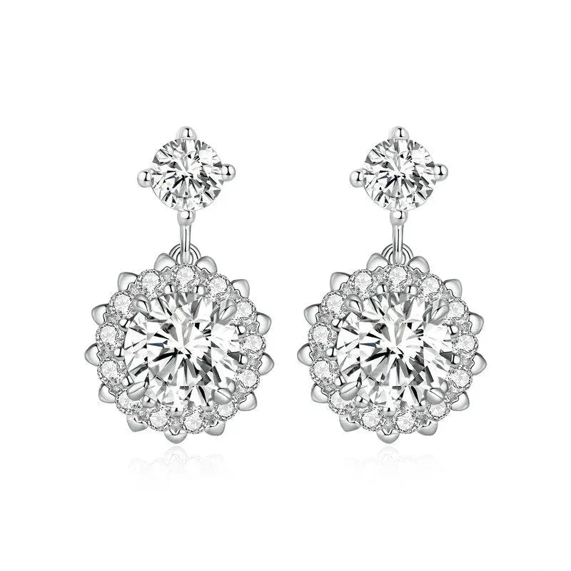 Earrings Stud Flower Drop 925 Sterling Silver Moissanite