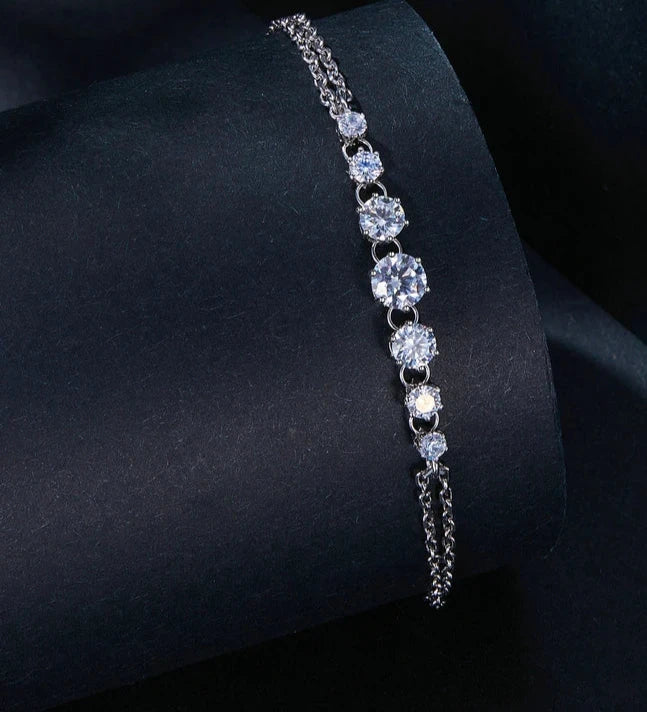 Sparkling Moissanite Bracelet Adjustable Strand 925 Sterling Silver