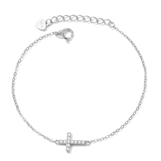 925 Sterling Silver Adjustable Cross Bracelet 14K Gold Plated