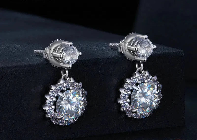 Earrings Stud Flower Drop 925 Sterling Silver Moissanite