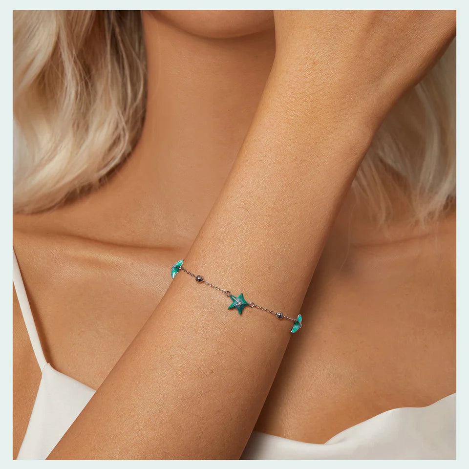 Blue-green Starfish Bracelet 925 Sterling Silver