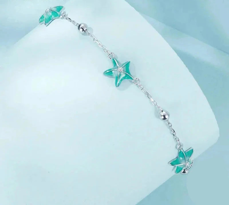 Blue-green Starfish Bracelet 925 Sterling Silver