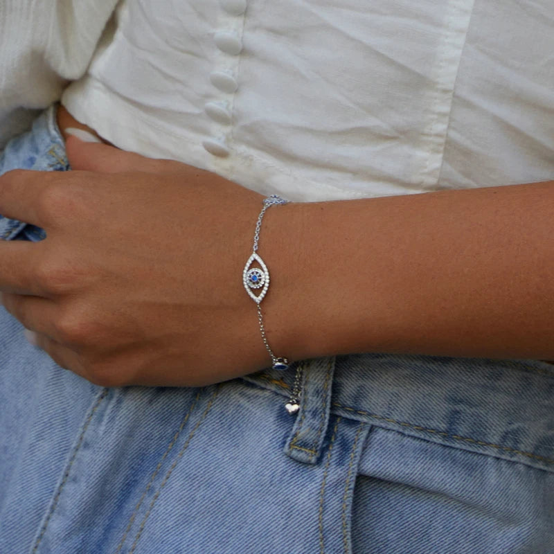 Evil Eyes Bracelet/Guardian Eye 925 Sterling Silver Blue Zircon