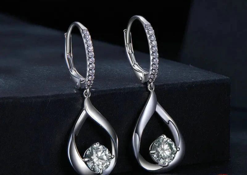 Earring Waterdrop Buckles 1 CT Moissanite 925 Sterling Silver