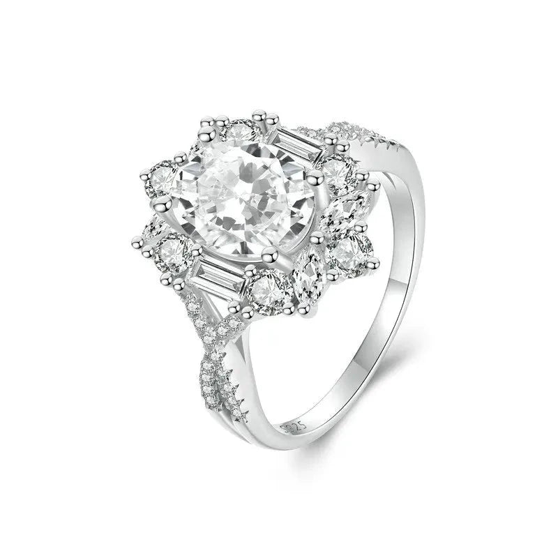 Sparkling Luxury Solitaire Moissanite Engagement Ring, 2CT 925 Sterling Silver with 18K White Gold Plated