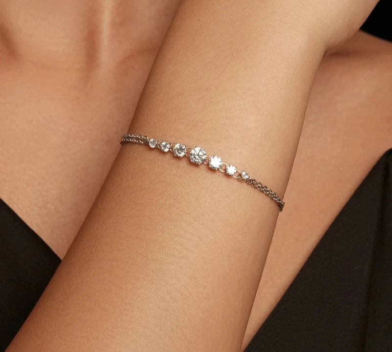 Sparkling Moissanite Bracelet Adjustable Strand 925 Sterling Silver