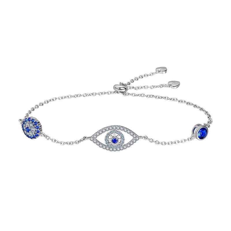 Evil Eyes Bracelet/Guardian Eye 925 Sterling Silver Blue Zircon