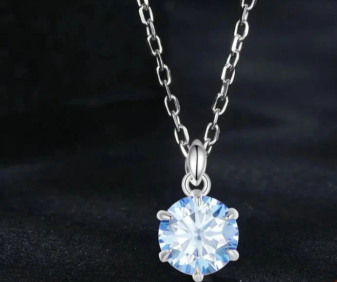 Necklaces White Gold Plated 925 Sterling Silver 1CT Blue Moissanite