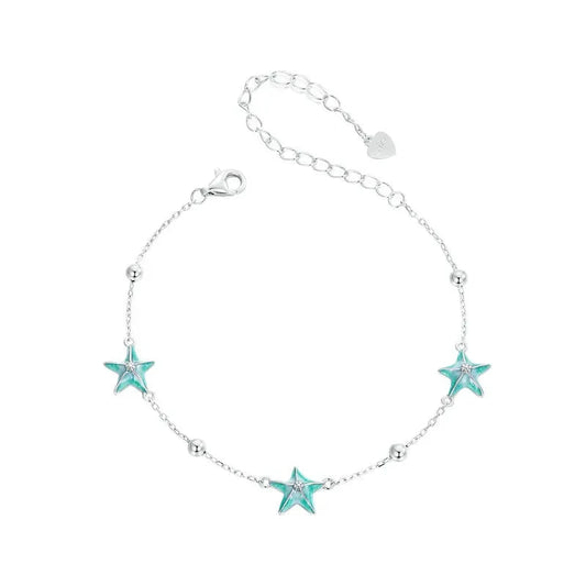 Blue-green Starfish Bracelet 925 Sterling Silver