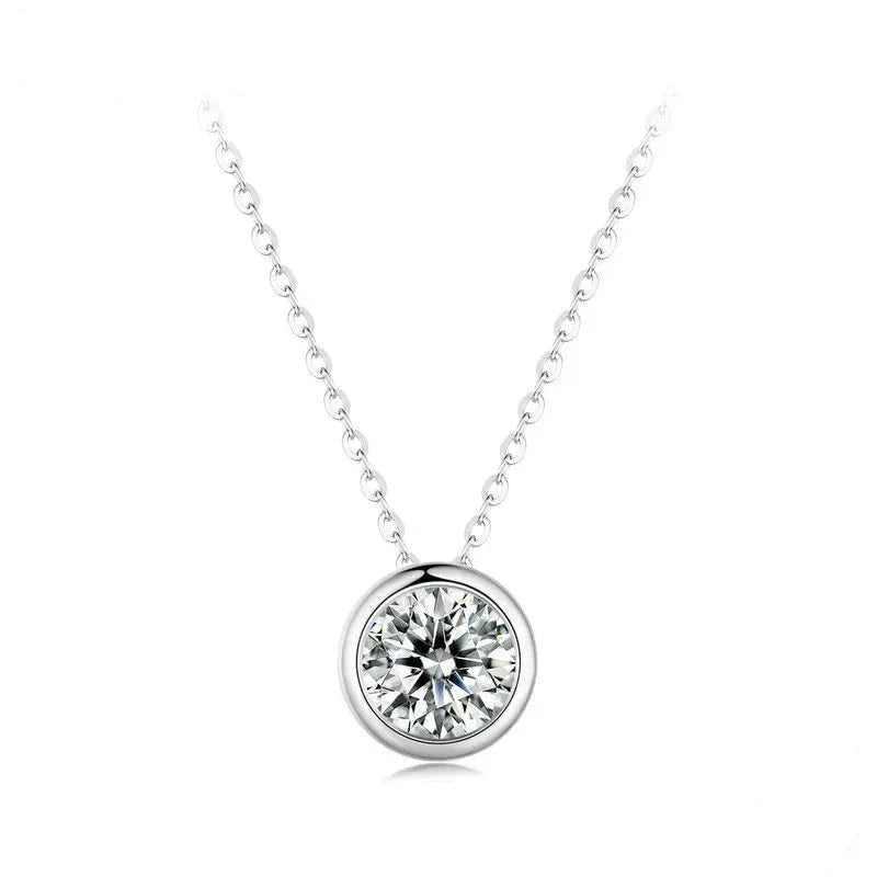 Bazel Moissanite Necklace 1 Carat 925 Sterling Silver