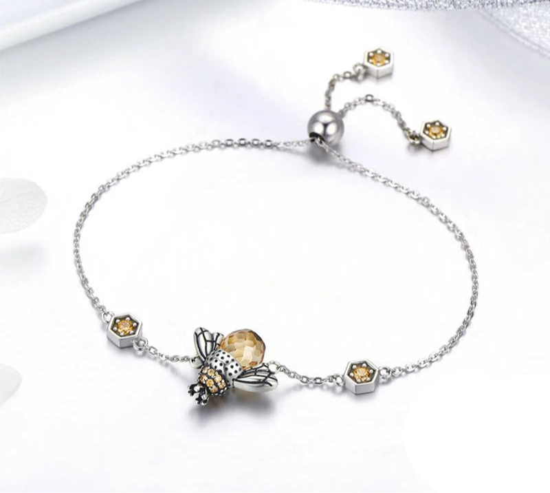 Dancing Honey Bee Chain Link 925 Sterling Silver